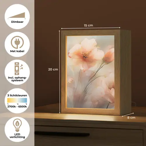Bloemen - Pastel - Kunst - Klaprozen - Watercolor Light Box met kabel (Tafellamp) klein -USP_NL