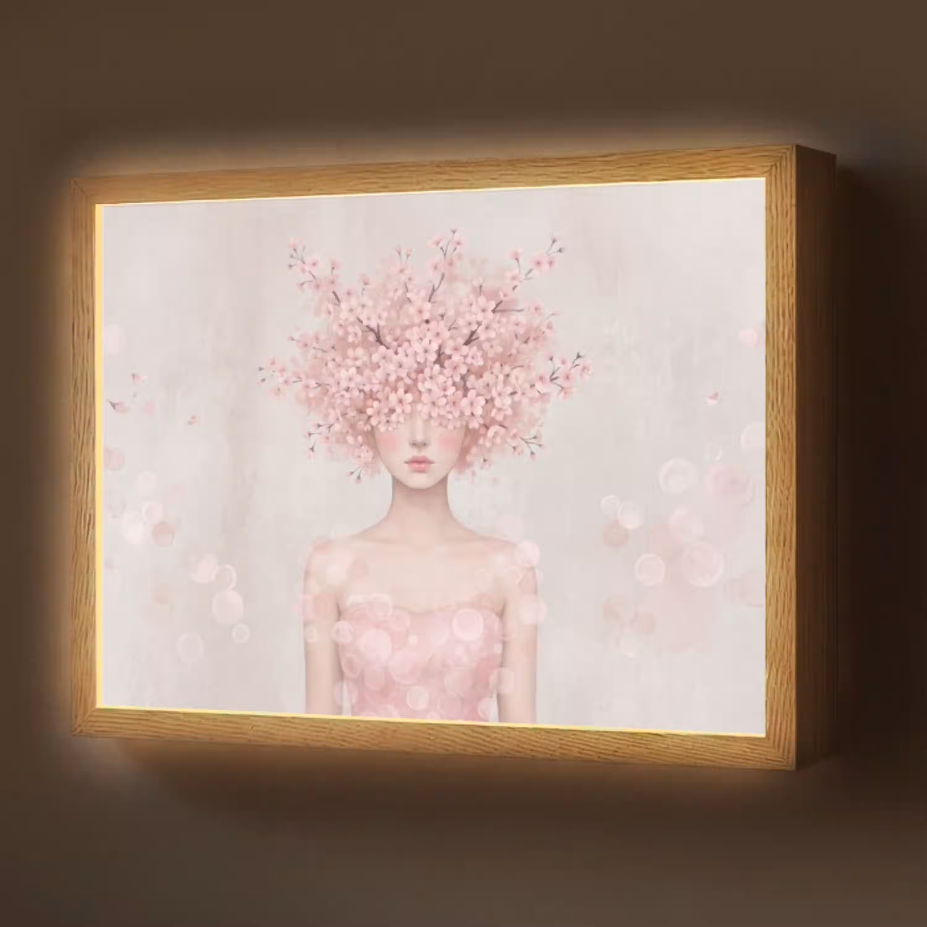 Portret - Kersenbloesem - Roze Light Box met batterij (Wandlamp) middel -z3d_website