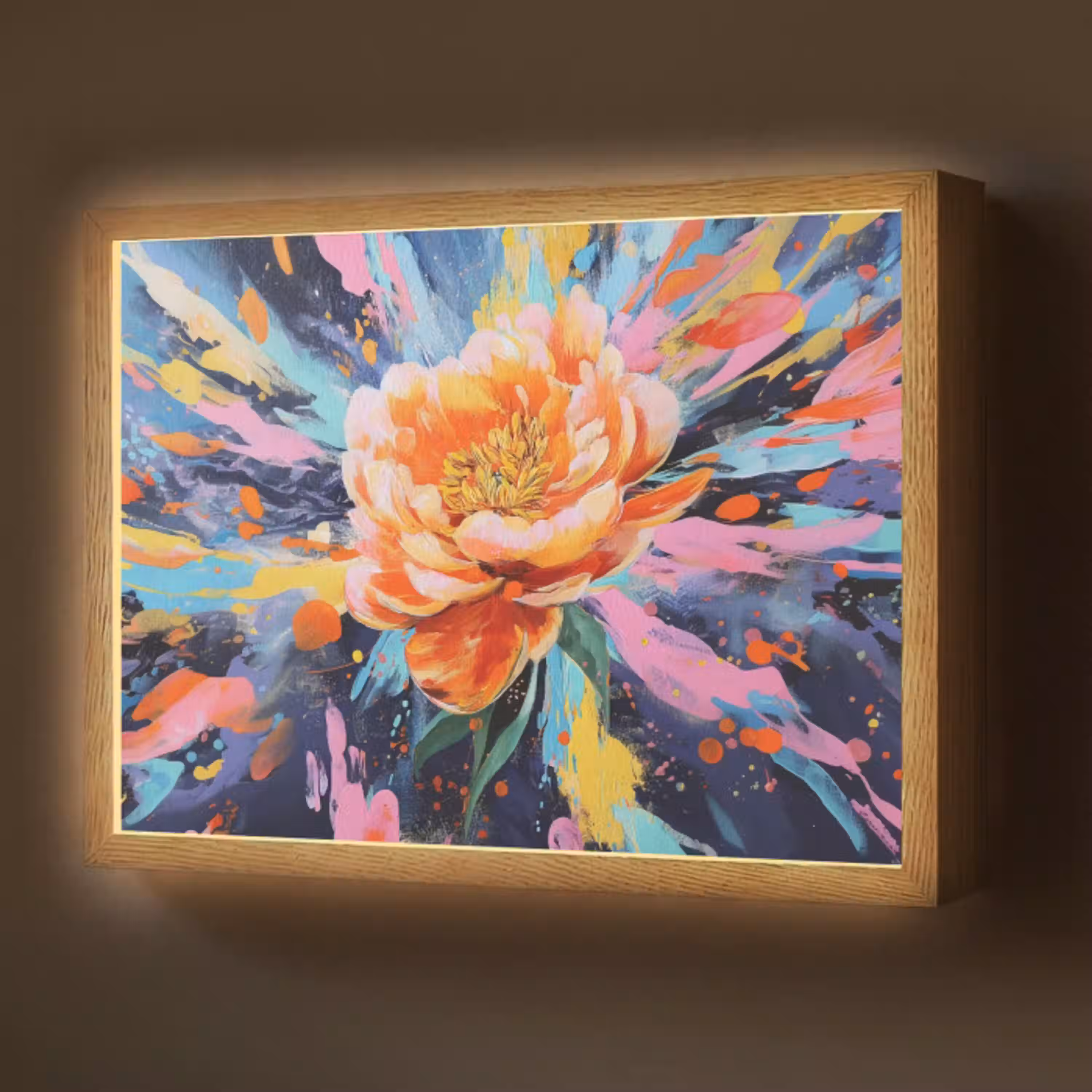 Bloemexplosie - Felle spatten - Dynamisch Light Box met batterij (Wandlamp) middel -z3d_website