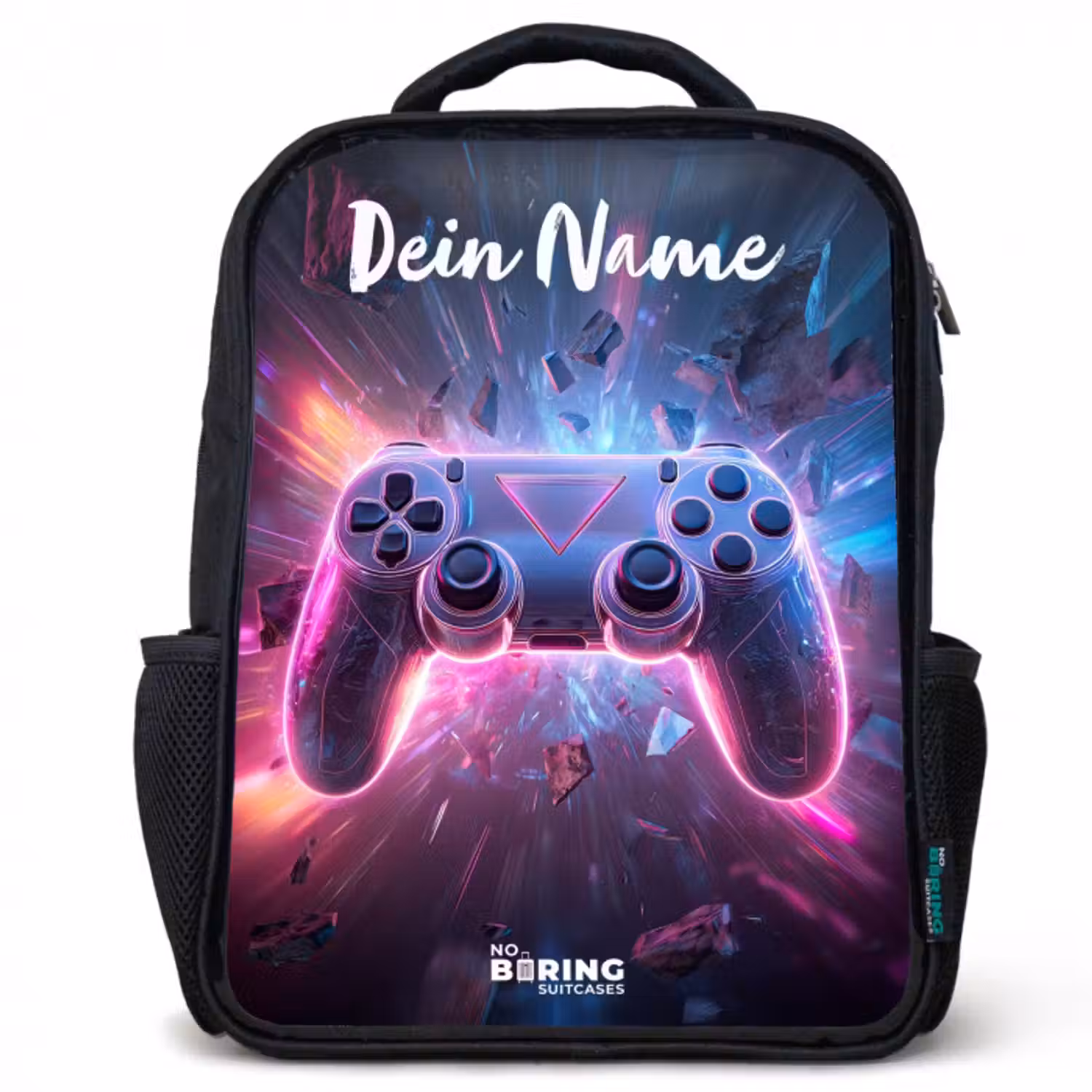 Kinderrucksack mit Namen - Schwarz - Controller - Neon - Spiel