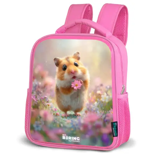 Hamster - Bloem - Natuur - Dier Kinderrugzak - Roze middel -schuin