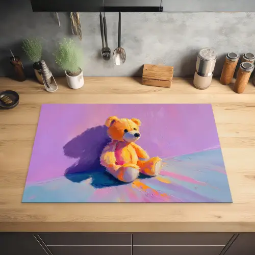 Teddybeer - Schaduw - Penseelstreken - Paars Inductie beschermer vinyl 3mm klein -sfeer5