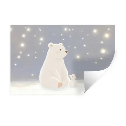 Ijsbeer - Sneeuw - Sterren - Blauw Muursticker klein -3d