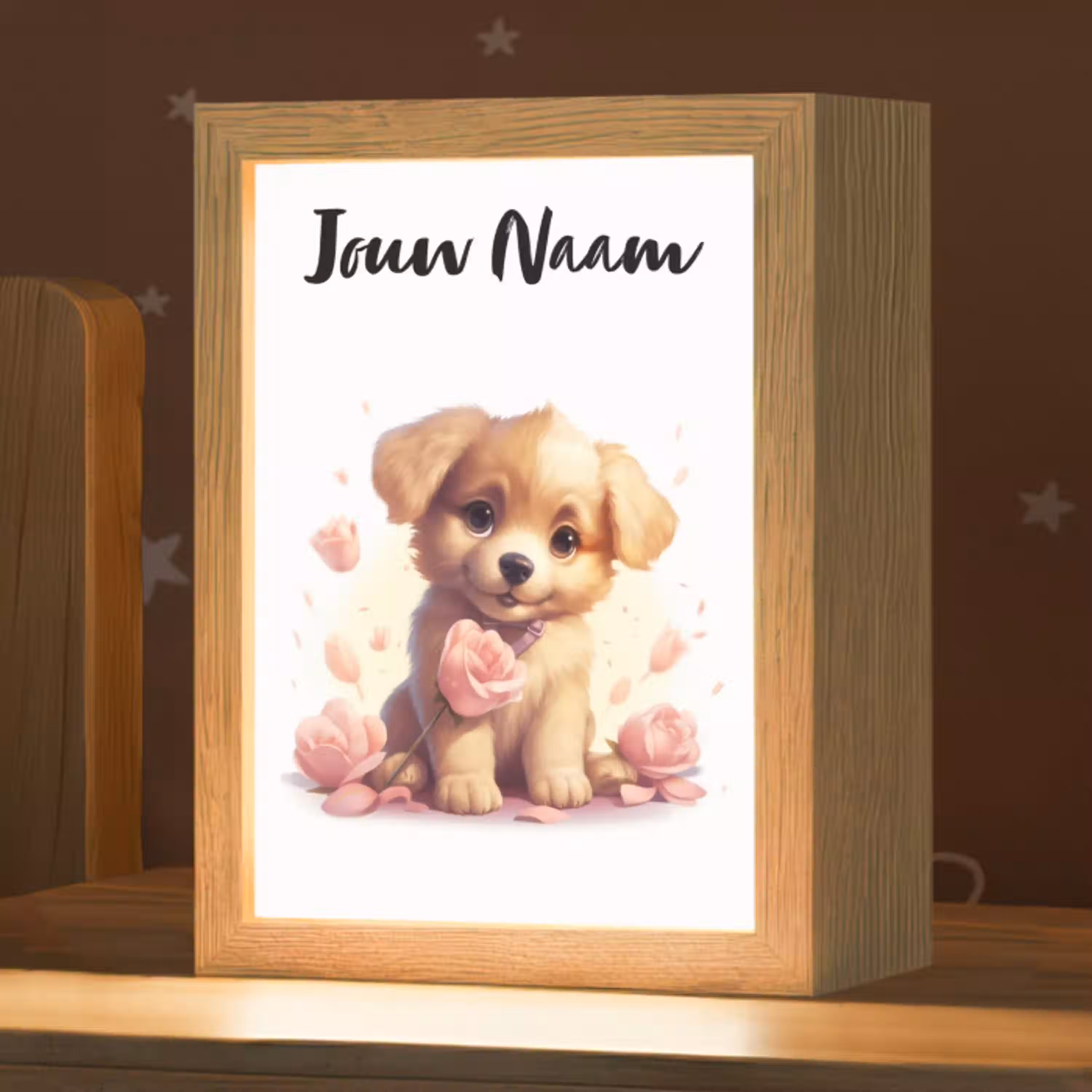 Hond - Bloemen - Roze - Meisjes - Kind Light Box met kabel (Kinderlampje) klein -zzz_3d_website