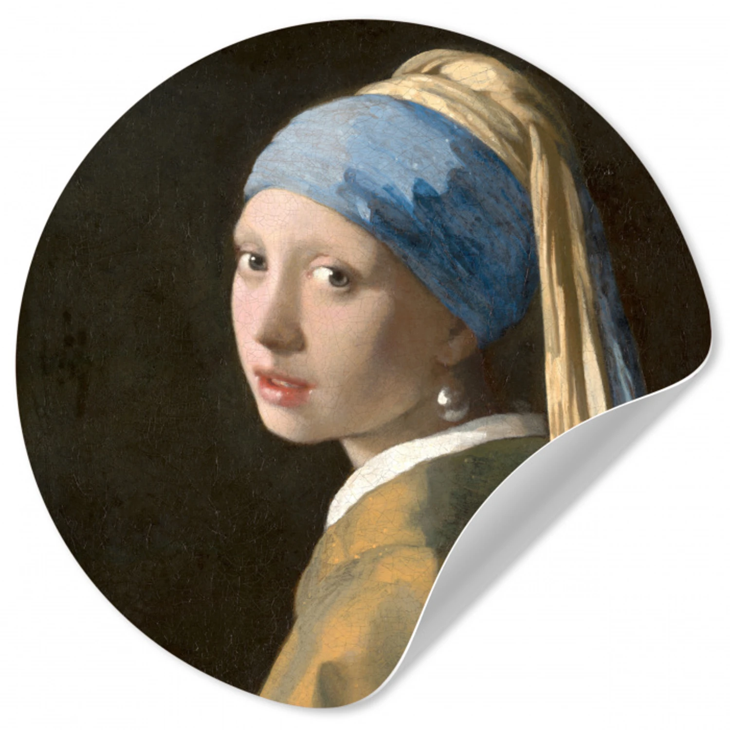 Meisje met de Parel - Schilderij van Johannes Vermeer Wandcirkel behangsticker klein -3d