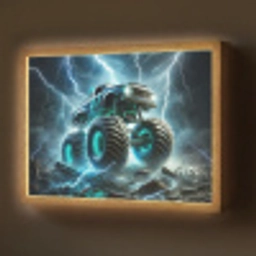 Monstertruck - Bliksem - Blauw - Jongens - Auto Light Box met batterij (Wandlamp) middel -z3d_website