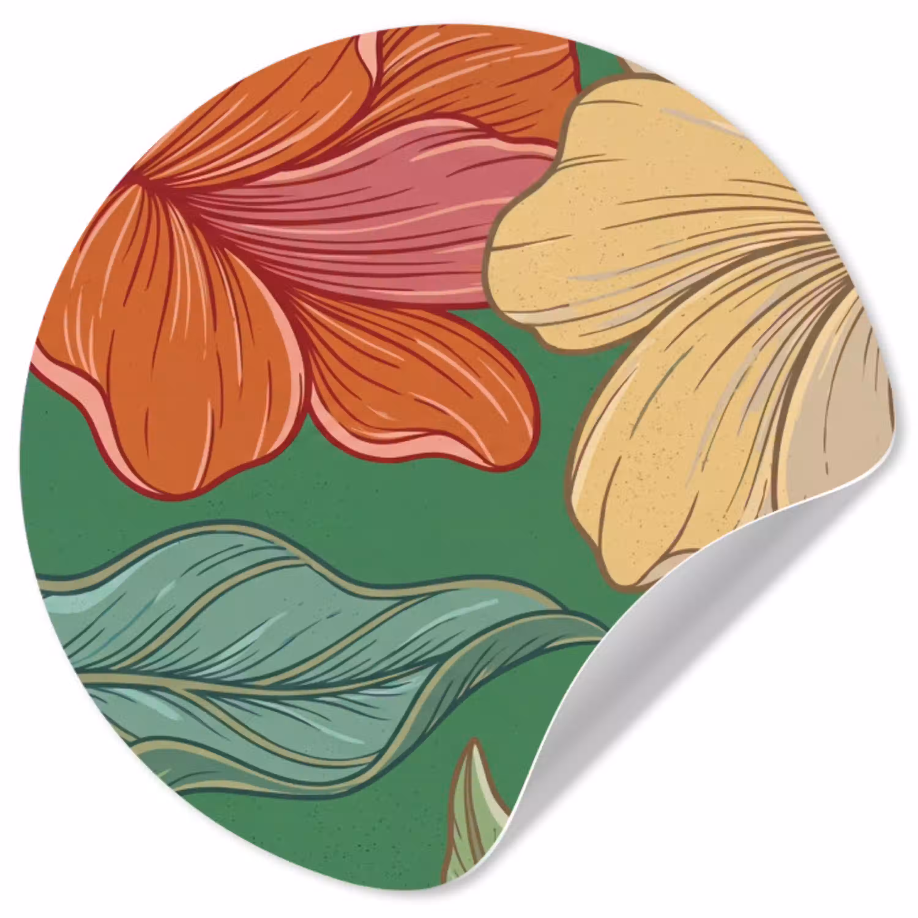 Bloemen - Groen - Illustratie Wandcirkel behangsticker klein -3d