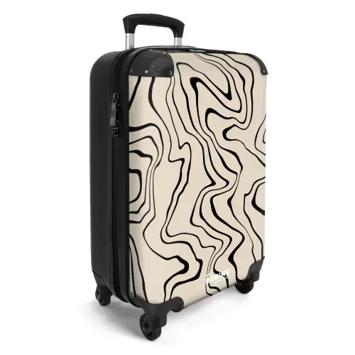 Beige achtergrond met abstracte zwarte lijnen NBS - Handbagage koffer - Unisex middel -productfoto_3d