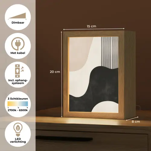 Abstract - Japandi - Beige - Modern Light Box met kabel (Tafellamp) klein -USP_NL