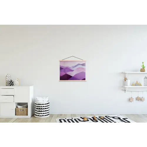 Abstract - Heuvels - Landschap - Paars textielposter latten blank klein -kinderkamer