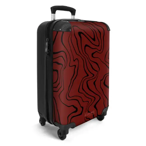 Rode achtergrond met abstracte zwarte lijnen NBS - Handbagage koffer - Kinderen Unisex middel -productfoto_3d