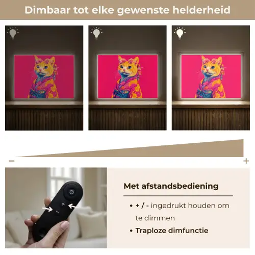 Kat - Kimono - Bloemen - Roze Light Box met batterij (Wandlamp) middel -USP_dimbaarNL