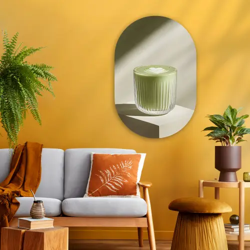 Matcha - Glas - Groen - Minimalistisch Wandcirkel Ovaal Glas middel -sfeer4