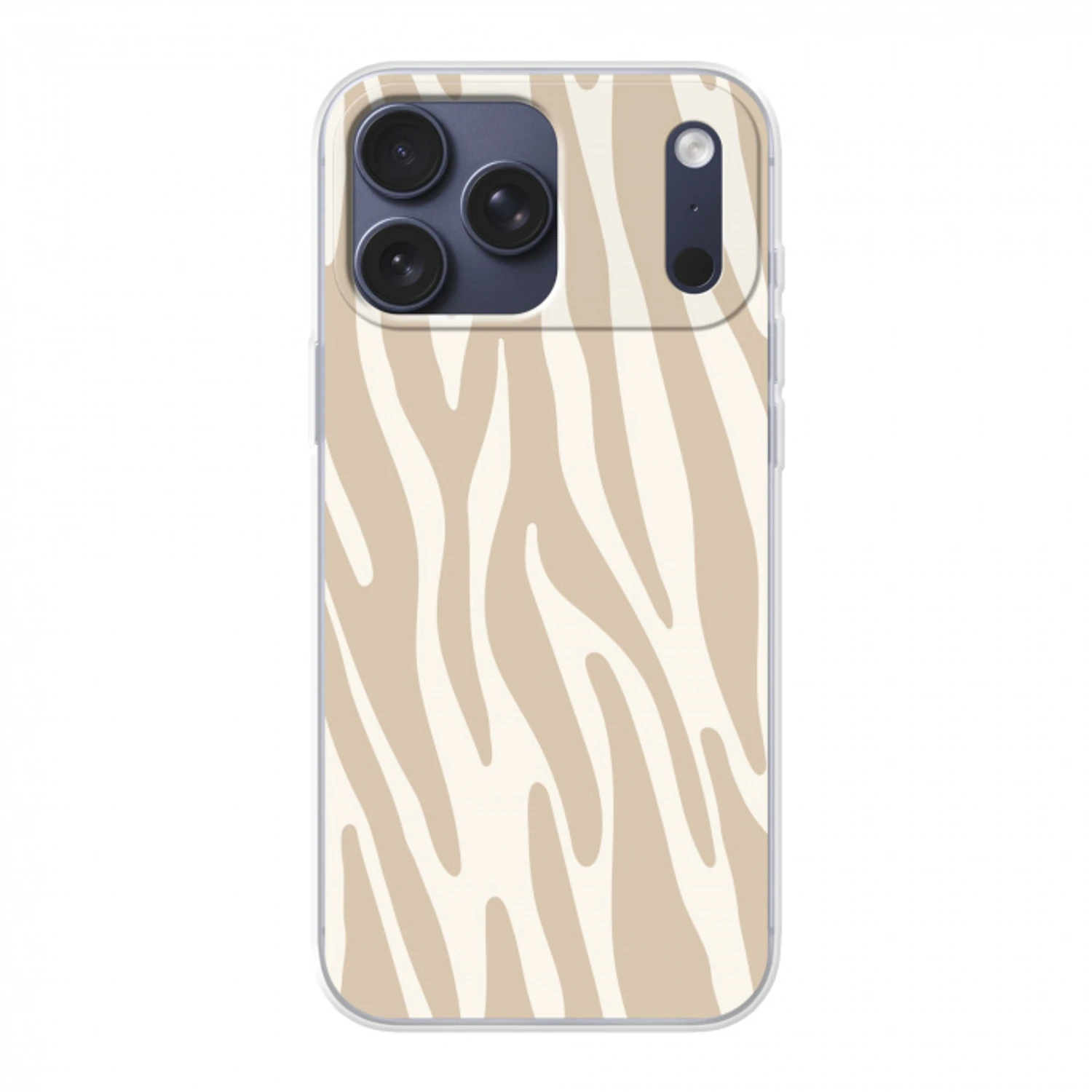 Zebraprint - Beige - Wit - Dierenprint Telefoonhoesje iPhone 17 Pro Max klein -3d