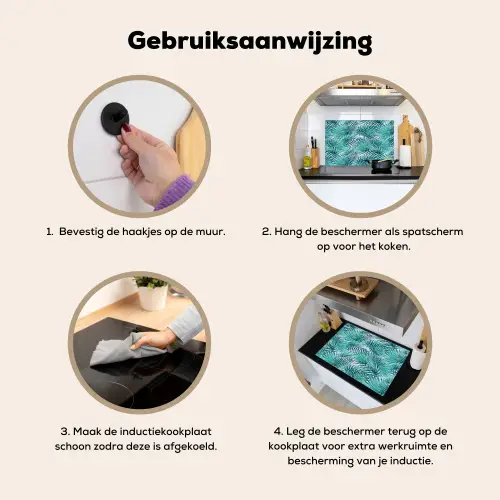 Bladeren - Ijsblauw - Wit Inductie beschemer met haakjes klein 777 -ky-gebruik-nl