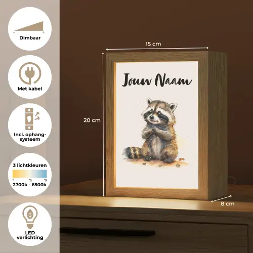 Wasbeer - Waterverf - Kleuren - Dieren - Kids Light Box met kabel (Kinderlampje) klein -USP_NL