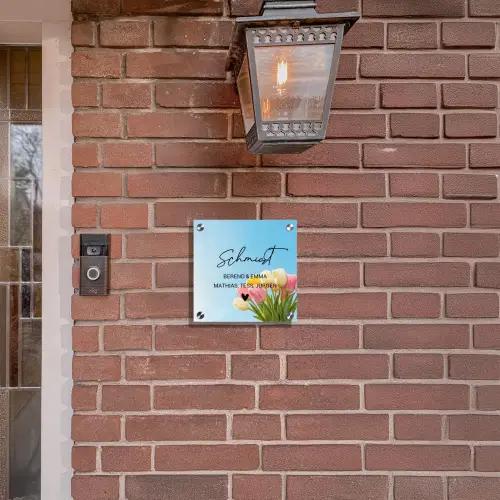 Gekleurde tulpen lucht - Sierlijk Naambord Vierkant klein -sfeer7-XS