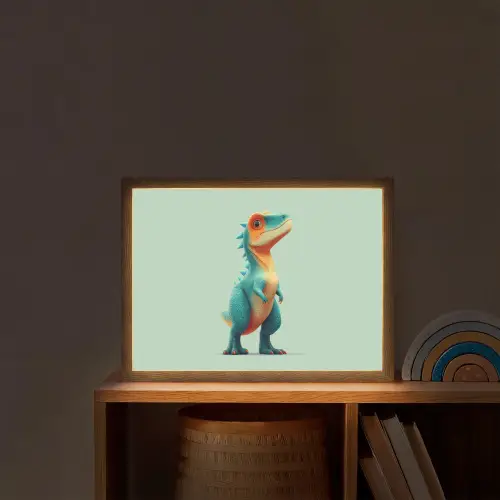 Cartoon - Dino - Oranje - Stekels Light Box met batterij (Wandlamp kind) middel -sfeer1_kind