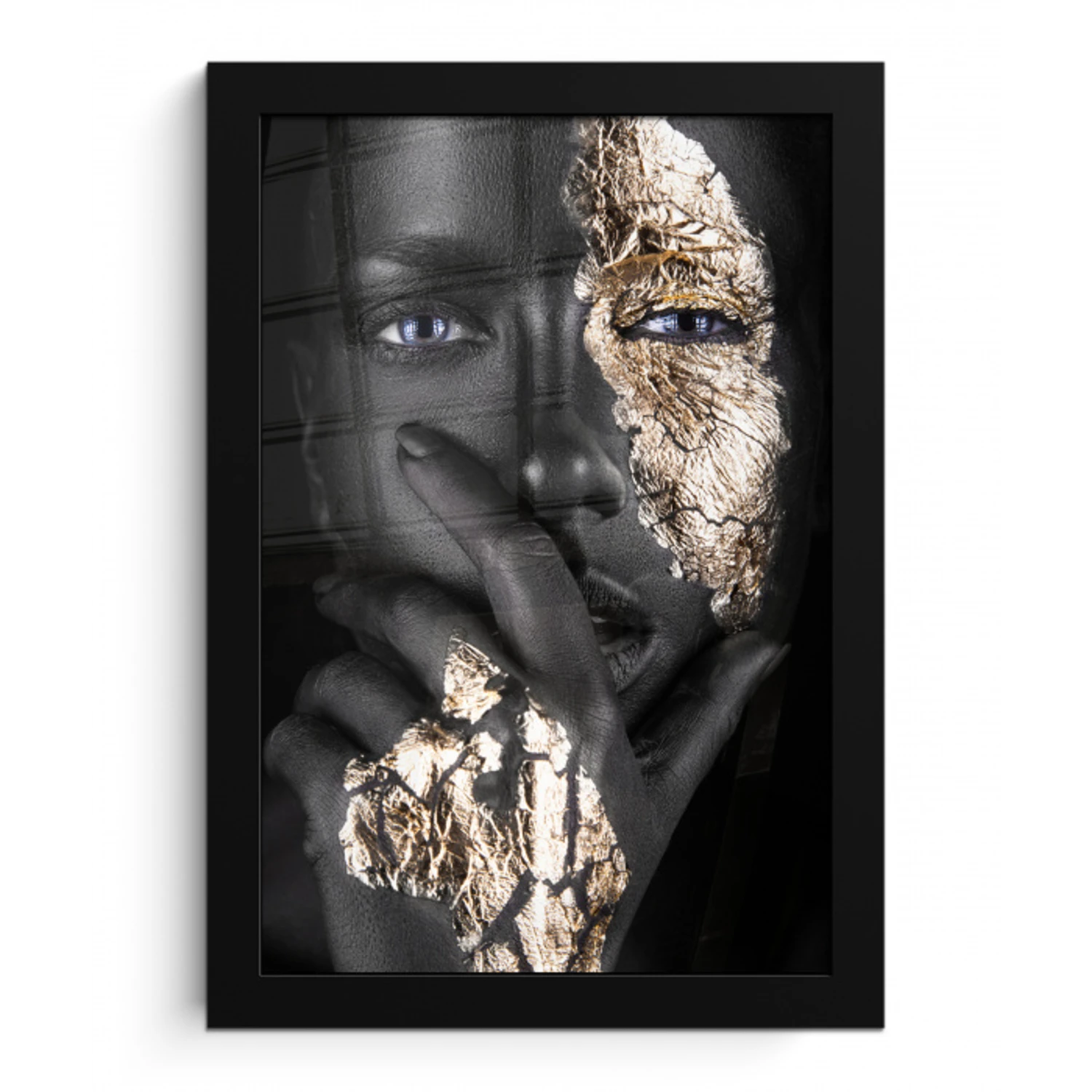 Vrouw - Goud - Zwart - Schmink - Luxe fotolijst zwart zonder passe partout klein -3d