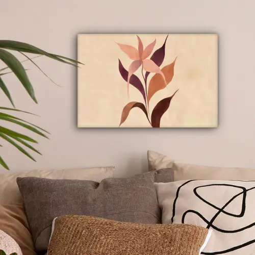 Minimalistisch - Bloem - Bladeren - Beige canvas 2cm klein -sfeer1