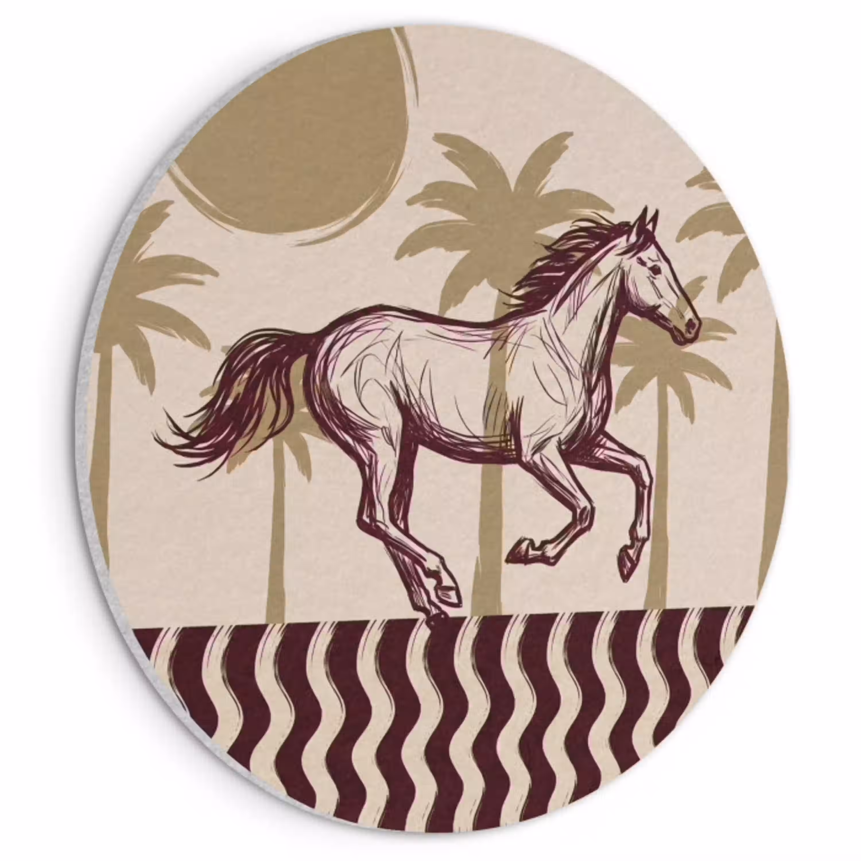 Paard - Galopperend - Woestijn - Illustratie Akoestische PET Vilt - Rond klein -3d