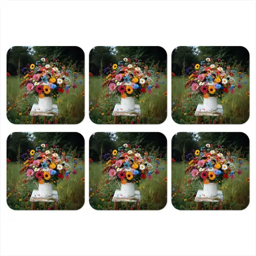 Bloemen - Krukje - Gieter - Veld onderzetter kurk middel -3d