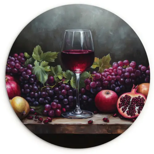 Wijn - Fruit - Stilleven Wandcirkel plexiglas klein -3d