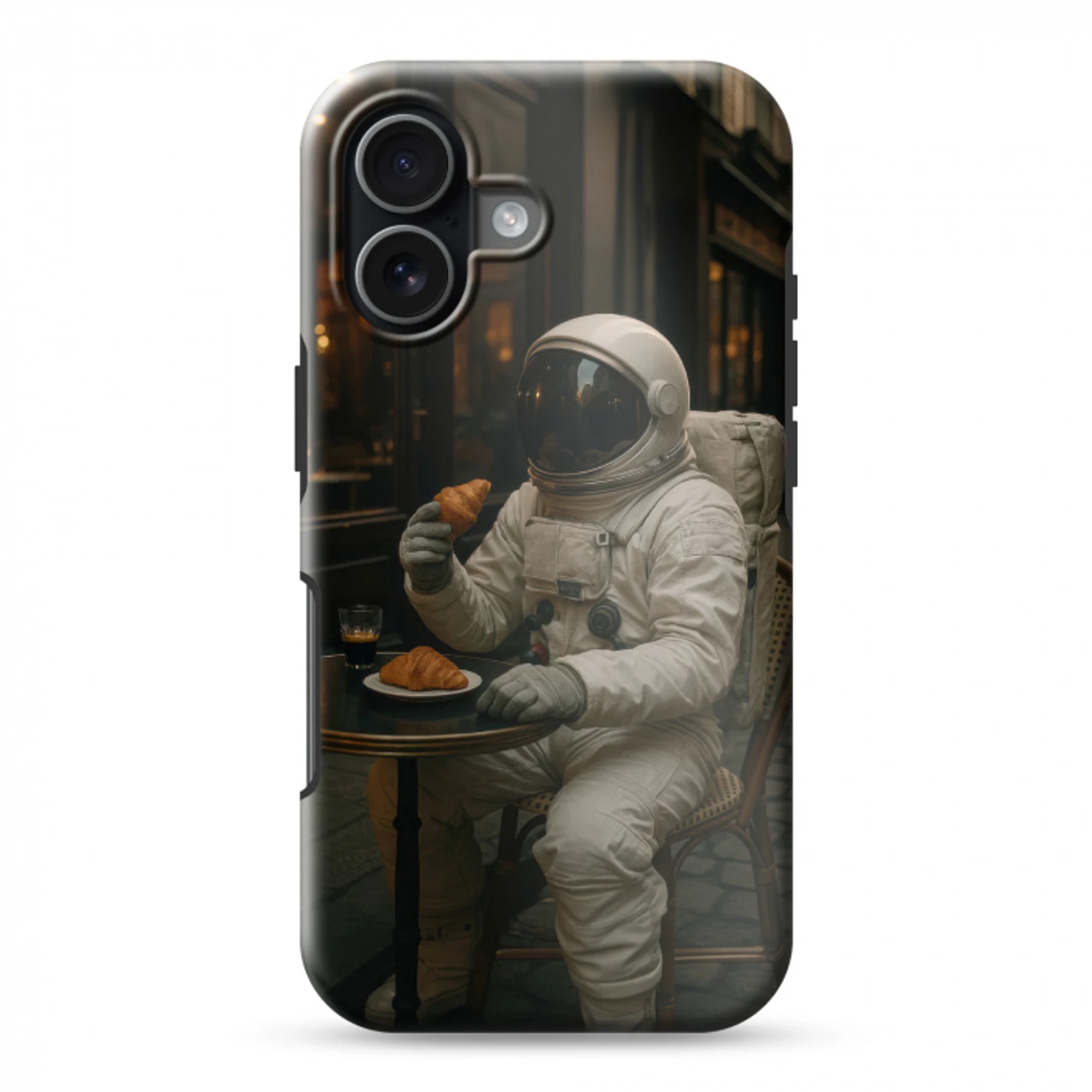 Café - Croissant - Koffie - Astronaut Toughcase MagSafe Apple iPhone 17 klein -3d