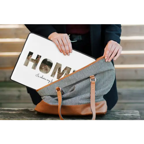 Home - Lettercollage laptophoes neopreen klein -tas