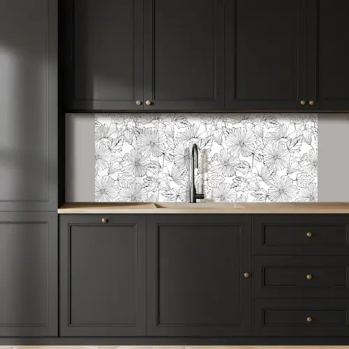 Bloemen - Zwart - Wit - Design - Flora keuken achterwand 2 middel 871 -sfeer1