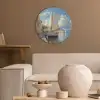 Zeilschip - Huizen - Kade - Zee Akoestische PET Vilt - Rond klein -sfeer1