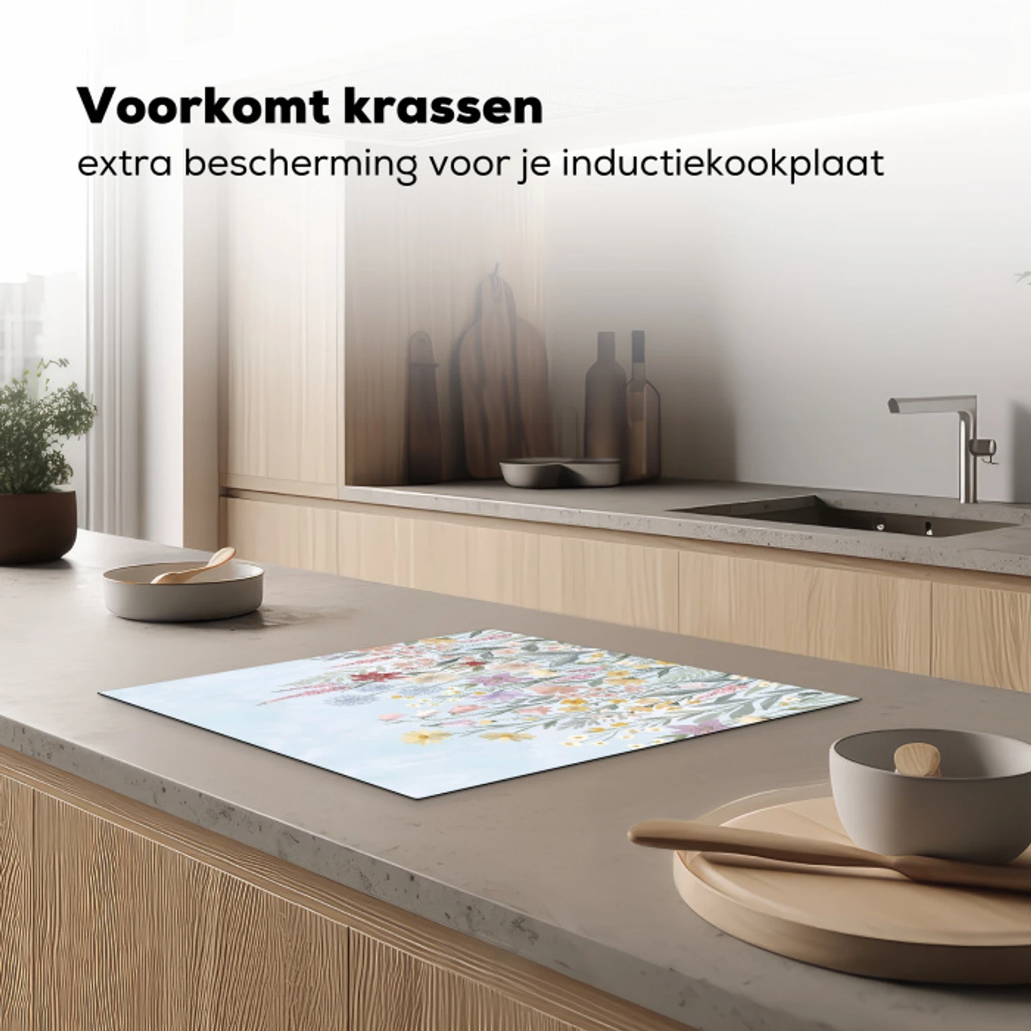 Weidebloemen - Illustratie - Kleurrijk Inductie beschermer vinyl 3mm middel -sfeer1
