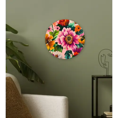 Bloemen - Kleurrijk - Roze Wandcirkel kunststof plaat 5mm dik klein -sfeer3