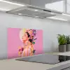 Vrouw - Bloemen - Paars - Abstract keuken achterwand spatscherm klein -3d_schuin
