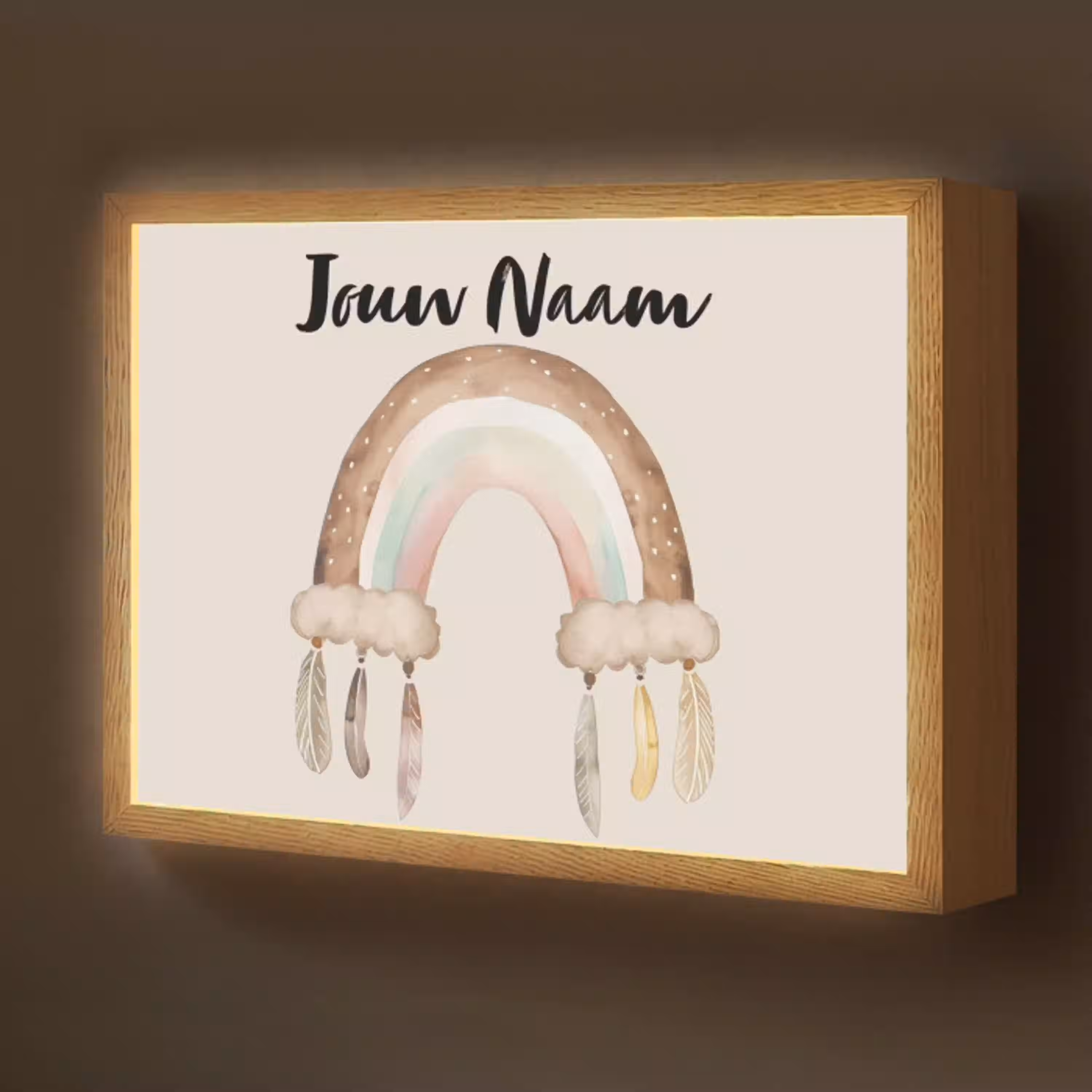 Regenboog - Bohemian - Boho - Pastel kleuren Light Box met batterij (Wandlamp kind) middel -z3d_website