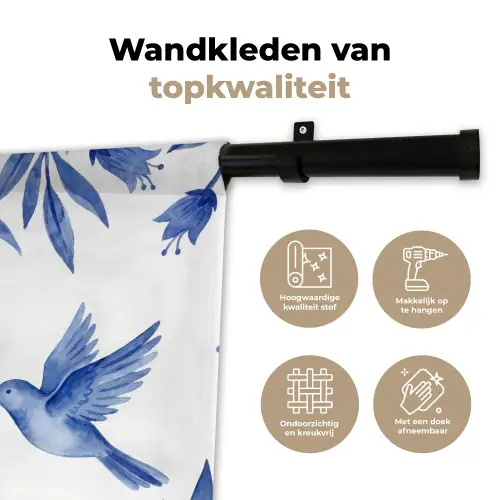 Modern - Vogels - Delfts - Blauw Wandkleed katoen klein -sfeer2
