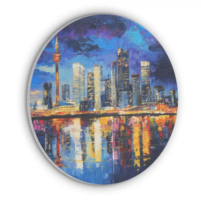 Skyline Toronto - Modern - Stadslicht - Blauw Akoestische PET Vilt - Rond klein -3d