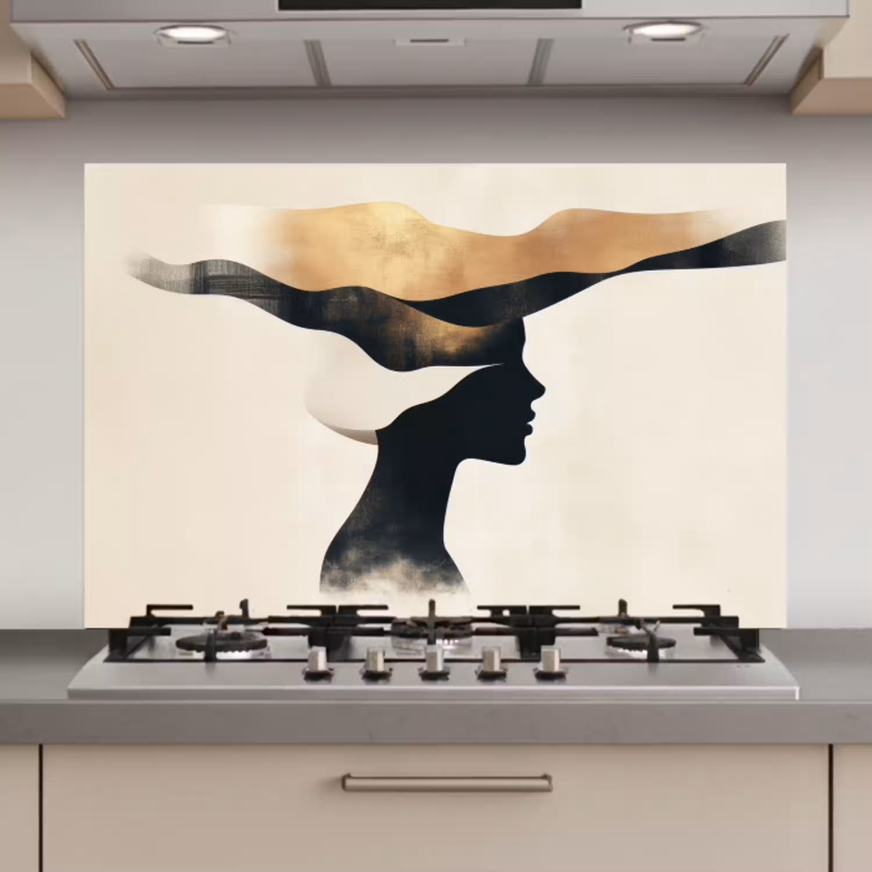 Vrouw - Golven - Zwart keuken achterwand spatscherm klein -3d_website