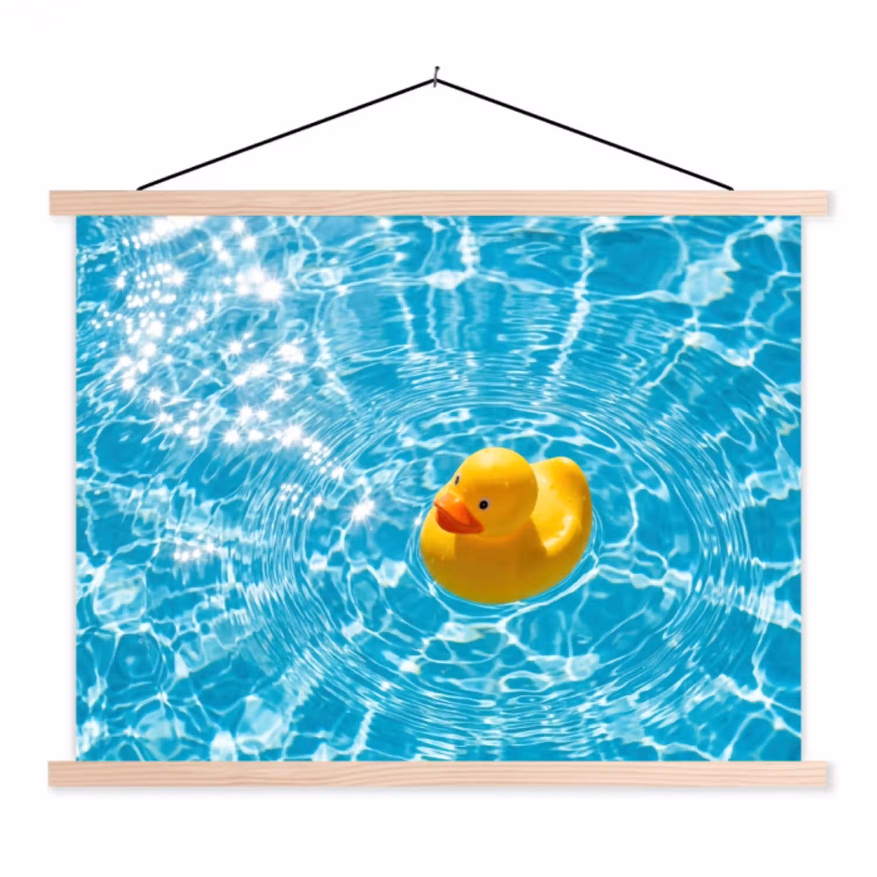 Badeend - Dobberen - Blauw textielposter latten blank klein -3d
