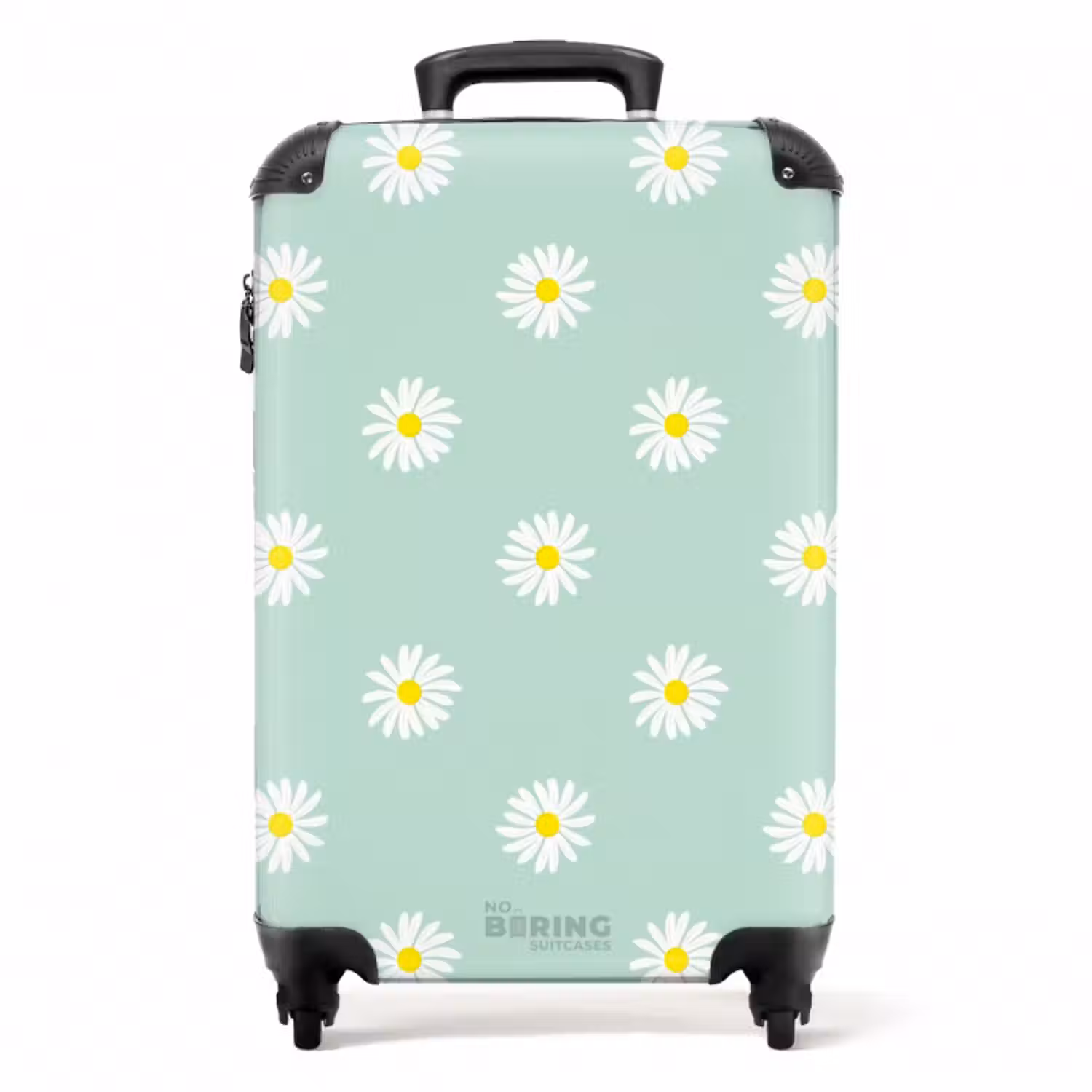 Suitcase - Pastel - Daisies on pastel green background