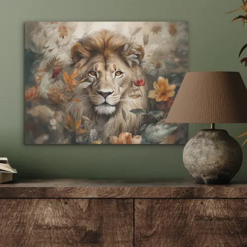 Leeuw - Wilde dieren - Planten - Natuur - Bloemen PET vilt klein -sfeer2