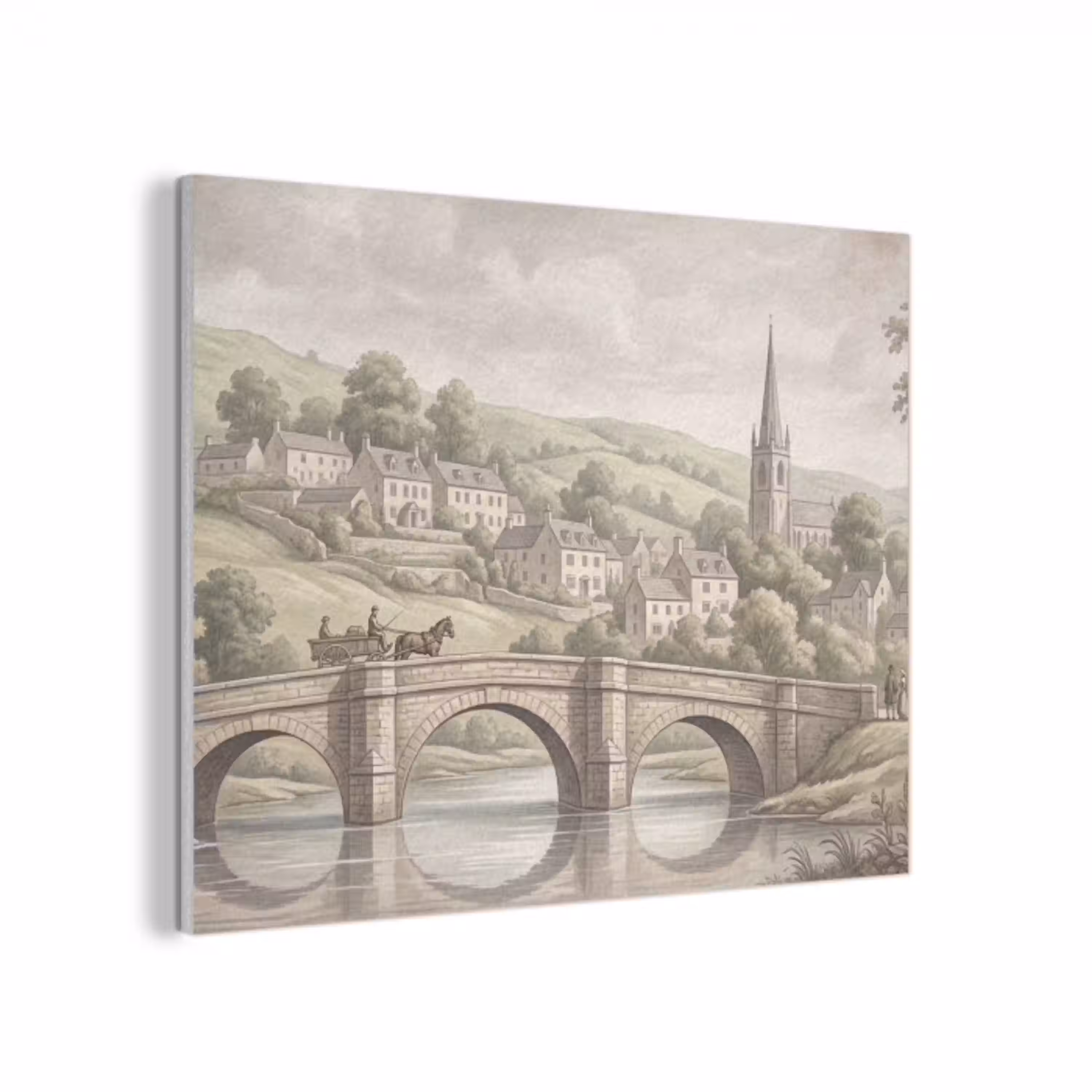 Dorp - Brug - Uitzicht - Groen PET vilt klein -3d