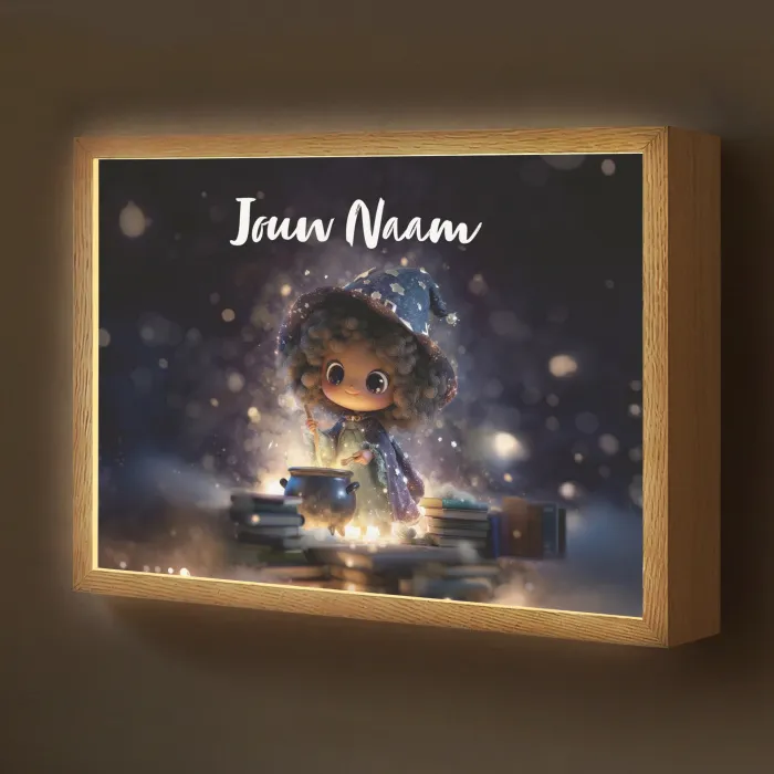 Meisje - Toveren - Sterren - Paars Light Box met batterij (Wandlamp kind) middel -z3d_website