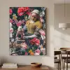 Melkmeisje - Johannes Vermeer - Bloemen - Roze Textielframe zwart klein -sfeer2