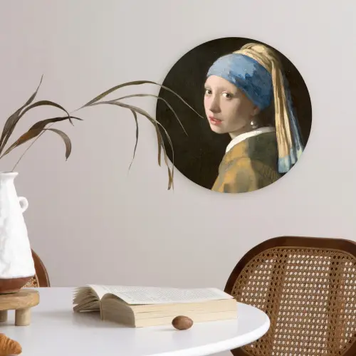 Meisje met de Parel - Schilderij van Johannes Vermeer Wandcirkel kunststof plaat 5mm dik klein -sfeer4