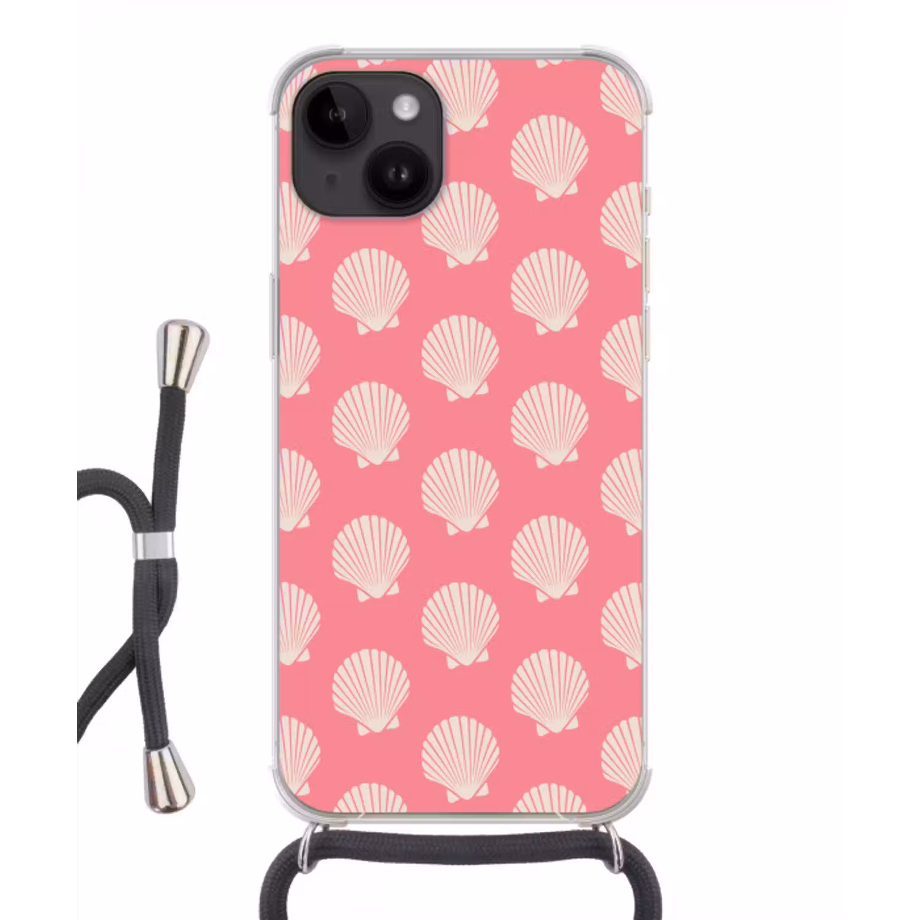 Schelpen - Patroon - Roze - Wit - Strand Crossbody Case iPhone 14 middel -3d