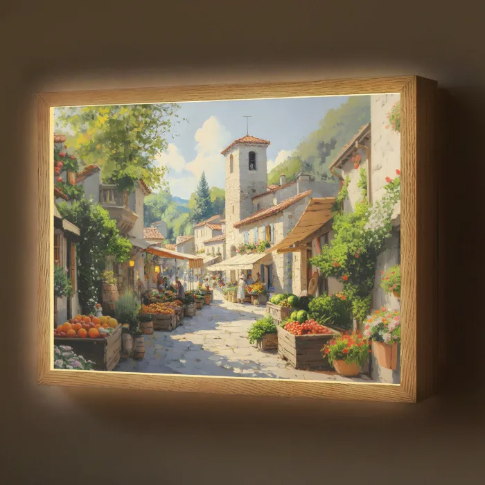 Dorp - Zon - Kraampjes - Huizen Light Box met batterij (Wandlamp) middel -z3d_website