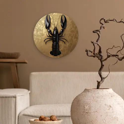 Kreeft - Zwart - Goud - Luxe Wandcirkel plexiglas klein -sfeer1