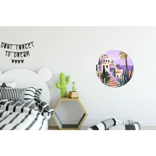 Huizen - Minimalistisch - Palmbomen - Kust Wandcirkel aluminium klein -kinderkamer