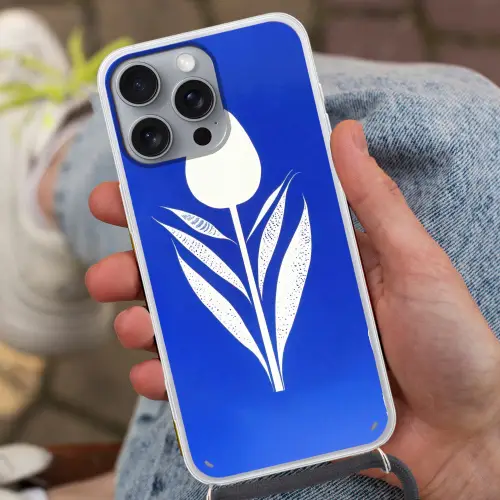 Tulp - Minimalistisch - Bladeren - Wit Hoesje iPhone 16 Pro Max met koord klein -sfeer3
